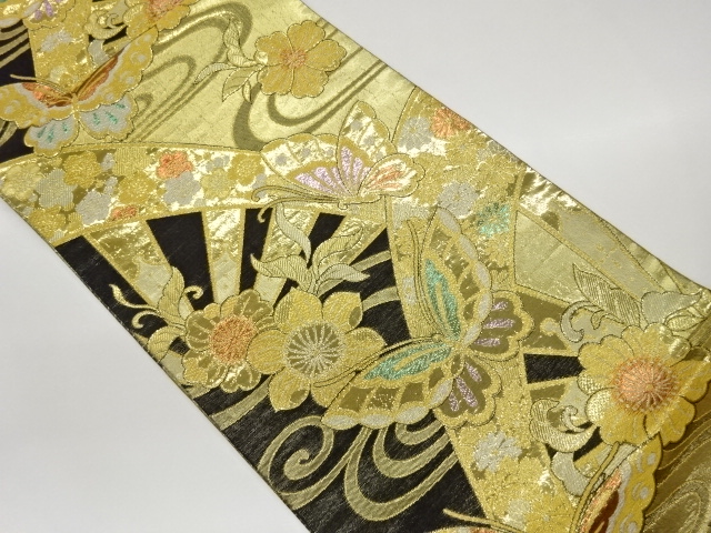 JAPANESE FUKURO OBI / WOVEN FLOWERS & BUTTERFLY